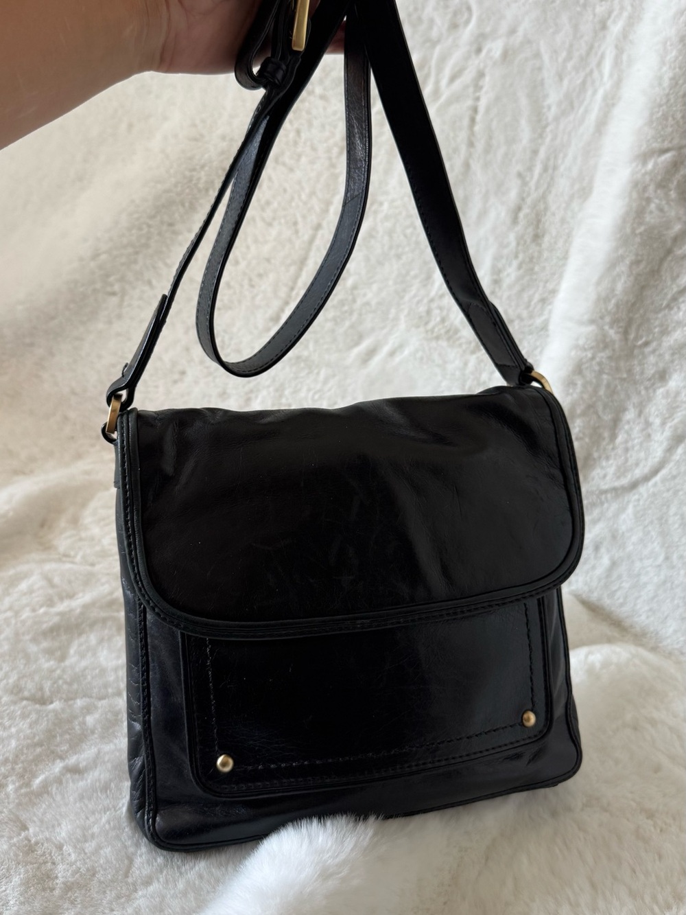 Cole Haan Black Leather Shoulder Bag with Gold-Tone Accents